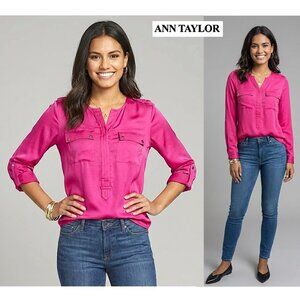 Ann Taylor - Fuchsia pink long sleeve blouse